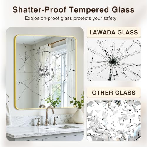 Vanity Bathroom Mirror, 36”x30” Gold Bathroom Mirror for Over Sink