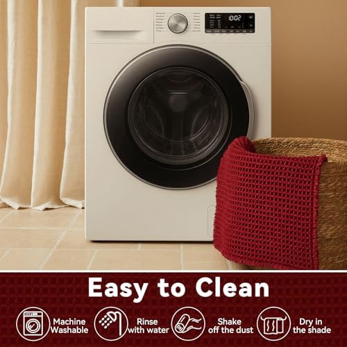 Triohero Waffle Runner Rug Bathroom, Long Boho Bath Mat, 24x72 Burgundy