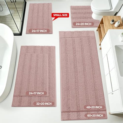 ACCUMTEK Striped Dusty Pink Toilet Bathroom Rug Mat Set 2 piece Rug Ultra Soft, Non Slip Chenille Bath Rugs, Absorbent Plush Shaggy Bath Mats for Bathroom, Bedroom, Kitchen, Shower, Tub
