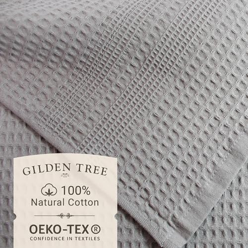 GILDEN TREE Waffle Towels for Bathroom, 100% Cotton Quick Dry Towel, Waffle Bath Towels Large, Absorbent Lightweight Travel Towel, Bath Towels Set of 2, Classic Style (Pewter)