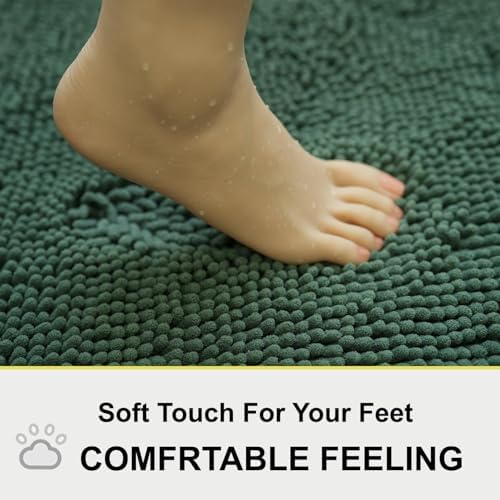 BOANKODU Bathroom RugsSets 2 Piece，59X24+16X24Inch，Absorbent Non-Slip Very Soft Chenille Mat,Machine Washable（Dark Green）