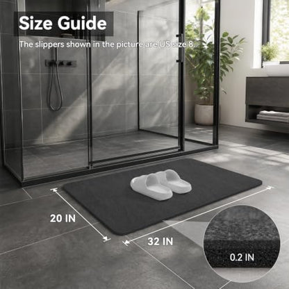 MontVoo -Bath Mat Rug-Rubber Backing Non Slip Quick Dry Absorbent Thin Bathroom Rugs Fit Under Door-Faux Suede Surface Bathroom Floor Mats-Shower Rug for in Front of Bathtub Shower Dark Grey 20"x32"