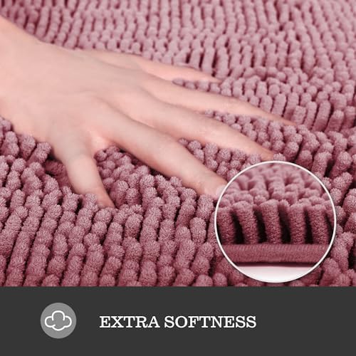 Yeaban Chenille Dusty Rose Bathroom Rug 26"x44", Non-Slip Rubber Backing