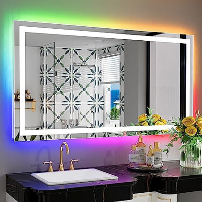 55x30 LED Bathroom Mirror with Lights, RGB Backlit Lighted Mirror