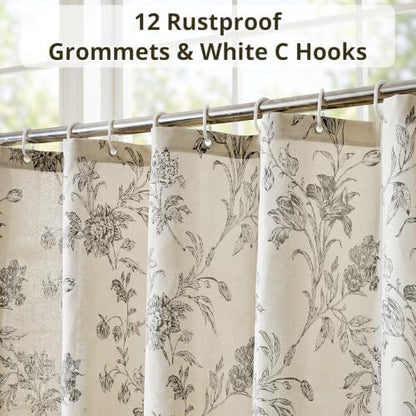 Warmstar Farmhouse Shower Curtain,Grey Floral Shower Curtain for Bathroom Linen Look Vintage Shower Curtain with Weighted Hem,72" W x 78" L