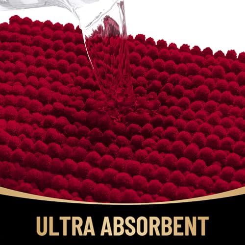 OLANLY Thick Chenille Bathroom Runner Rugs 44x24, Absorbent Bath Mat, Red
