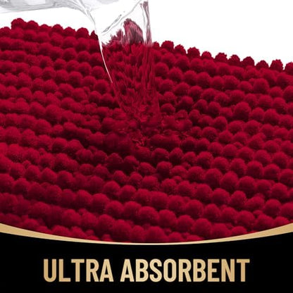 OLANLY Thick Chenille Bathroom Runner Rugs 44x24, Absorbent Bath Mat, Red