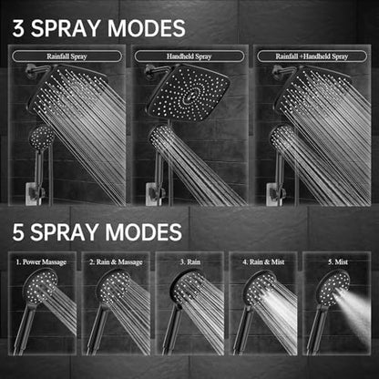 Veken 11.8“ Rain Shower Head with Handheld,Dual High Pressure Shower Heads