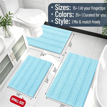 Smiry Thick Chenille Bathroom Rugs 30x20, Soft Absorbent Bath Mat, Sky Blue