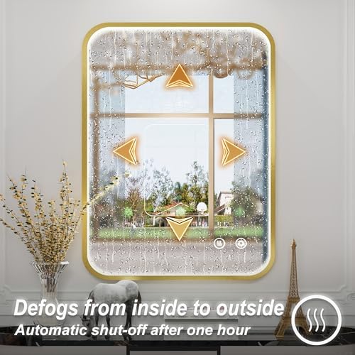 24x32 Inch Gold LED Bathroom Mirror with Lights,3000K/4500K/6000K