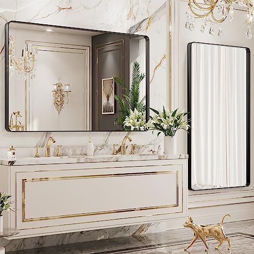LOAAO 40x24 Inch Black Bathroom Mirror Metal Framed
