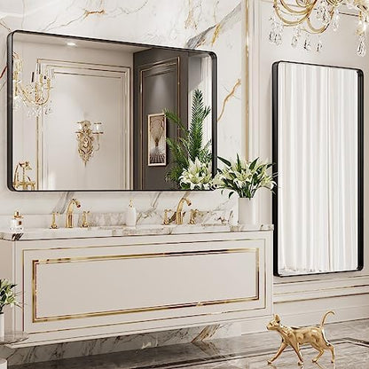 LOAAO 50X30 Inch Black Bathroom Mirror Metal Framed