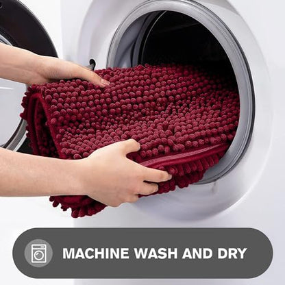 Vivid Burgundy Bathroom Rugs – Absorbent and Washable Bath Mat, Non-Slip, Thick Soft Chenille Bath Rugs for Bathroom Floor, Shower, Sink - 26" x 44"