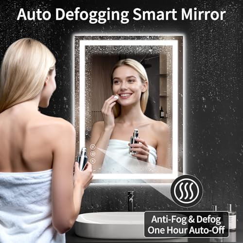 LED Bathroom Mirrors 28"x36" Bathroom Mirror with Lights for Wall, Backlit + Front Lit, 3 Colors, Anti-Fog, Dimmable Brightness for Vanity,Bathroom, Entryway, Living Room