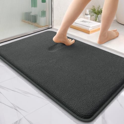 OLANLY Thick Memory Foam Bathroom Rugs 35x24, Absorbent Bath Mat, Dark Grey