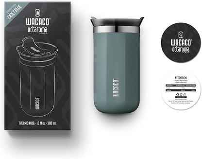 WACACO Octaroma Lungo Vacuum Insulated Coffee Mug, Double-wall Stainless Steel Travel Tumbler With Drinking Lid, 10 fl oz(300ml), Cadet Blue