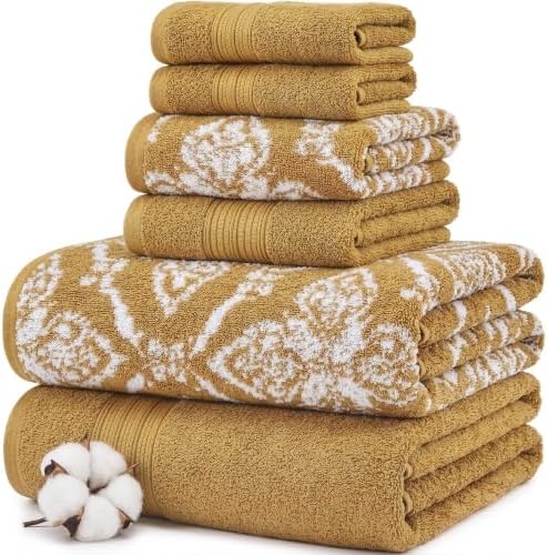 Modern Threads Amaris 6-Piece Reversible Yarn Dyed Jacquard Towel Set - Bath Towels, Hand Towels, & Washcloths - Super Absorbent & Quick Dry - 100% Combed Cotton, Gold