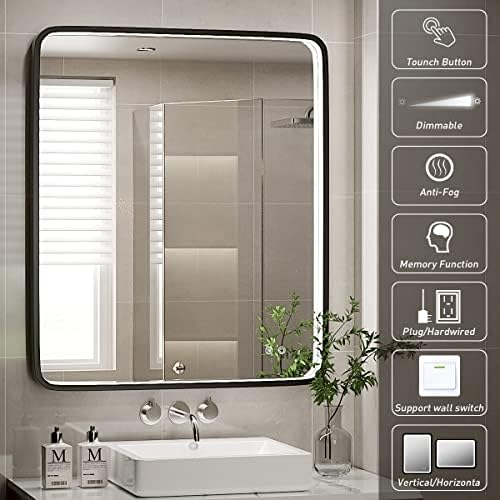 30X36 Inch LED Lighted Bathroom Mirror,Black Frame,3 Color