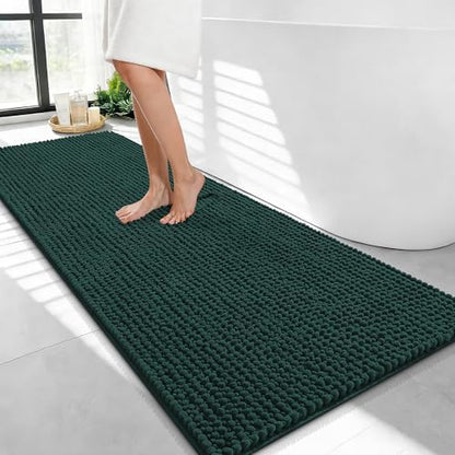 OLANLY Thick Chenille Bathroom Runner Rugs Mats 47x24, Blackish Green