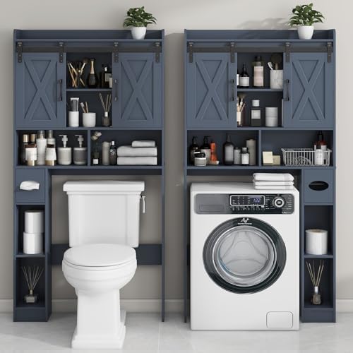 Vabches Over The Toilet Storage Cabinet with Sliding Doors, Blue
