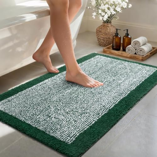 48x24 Bathroom Rugs Non Slip Washable, Soft Absorbent Bath Mat Dark Green