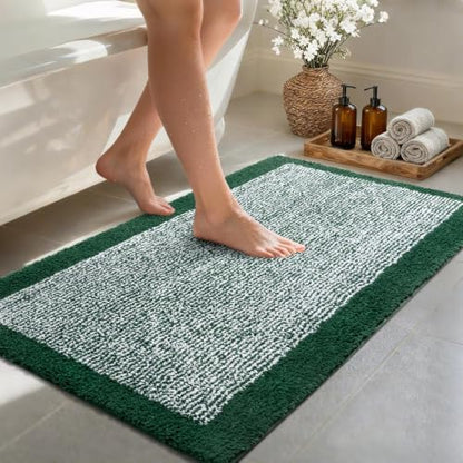 48x24 Bathroom Rugs Non Slip Washable, Soft Absorbent Bath Mat Dark Green