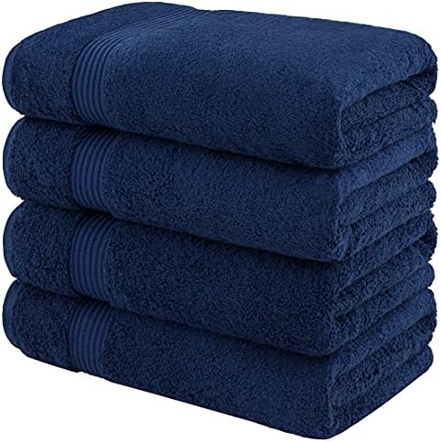 American Veteran Towel, 100% Cotton Turkish Bath Towels for Bathroom 4 Pack, 27x54 Extra Large Premium Soft Drying Bathroom Towels, Navy Blue