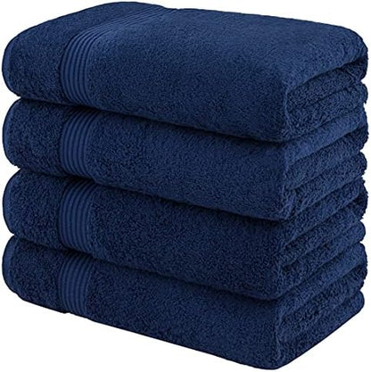 American Veteran Towel, 100% Cotton Turkish Bath Towels for Bathroom 4 Pack, 27x54 Extra Large Premium Soft Drying Bathroom Towels, Navy Blue