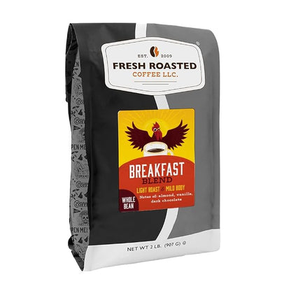 Fresh Roasted Coffee, Breakfast Blend Whole Bean Coffee, Light Roast, Kosher, 2 lb (32 oz)