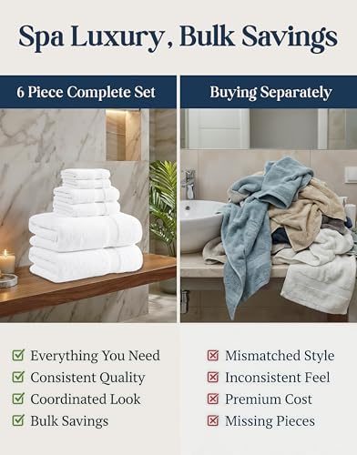 LANE LINEN Bath Towel Set 100% Cotton 6 Piece Soft Absorbent - White