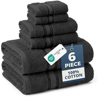 LANE LINEN Towel Set for Bathroom Soft Absorbent Quick Dry 6 Piece - Black