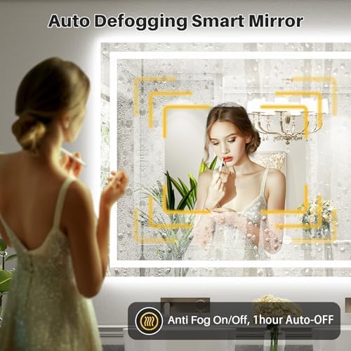 Briivue 55x36 Inch LED Bathroom Mirror with Lights, Backlit & Front