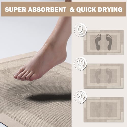 YDKGL Non Slip Bath Mat Thin Bathroom Rugs Fit Under Door Beige 24"x 35"