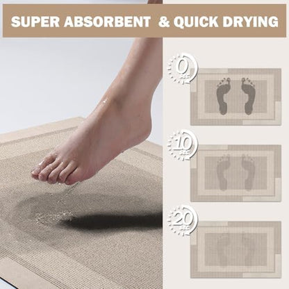 YDKGL Non Slip Bath Mat Thin Bathroom Rugs Fit Under Door Beige 24"x 35"