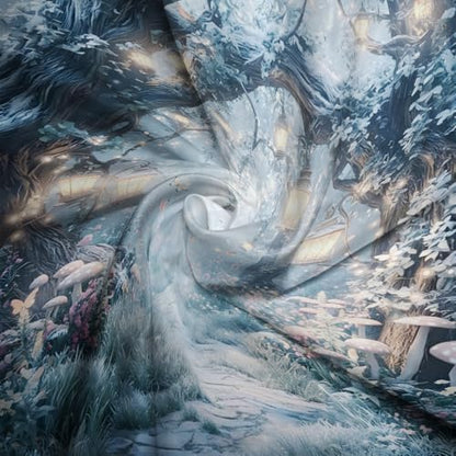 Fantasy Forest Path Shower Curtain Winter Fairy Magical Enchanted Misty Jungle Mushroom Floral Tree Butterfly Lantern Wonderland Bath Curtain Fabric Bathroom Accessories Decor with Hooks 47W x63L