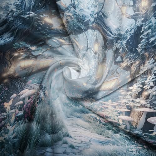 Fantasy Forest Path Shower Curtain Winter Fairy Magical Enchanted Misty Jungle Mushroom Floral Tree Butterfly Lantern Wonderland Bath Curtain Fabric Bathroom Accessories Decor with Hooks 70W x70L