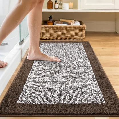 48x24 Long Bathroom Rugs Non Slip Washable, Soft Absorbent Bath Mat Brown