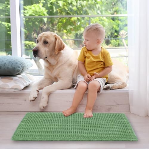 ZALL Sage Green Waffle Bath Mat,Super Absorbent Non Slip Bathroom Rug, 17x24inch, Machine Washable Ultra Soft Floor Mats