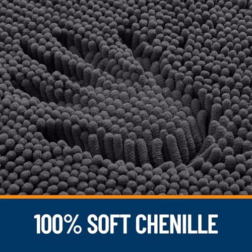 OLANLY Chenille Bathroom Rugs Mats Sets 2 Piece, 47"x20"+24"x20", Dark Grey