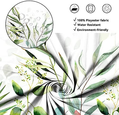 AWERT Shower Curtain Plants for Bathroom,Waterproof Quick-Drying Green Leaves Shower Curtain Set with Hooks 72x78 Inch