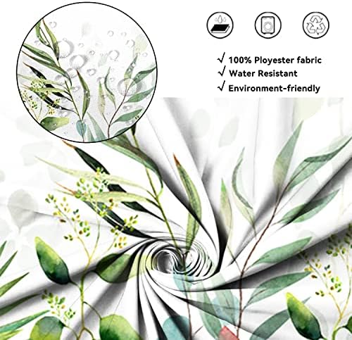 AWERT Stall Shower Curtain Plants for Bathroom,Waterproof Quick-Drying Green Leaves Stall Size Shower Curtain Set with Hooks 36x72 Inch