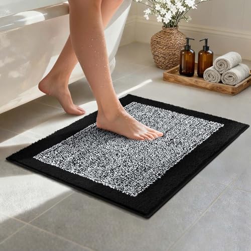 Bathroom Rugs 24x17 Non Slip Washable, Soft Absorbent Bath Mat Black