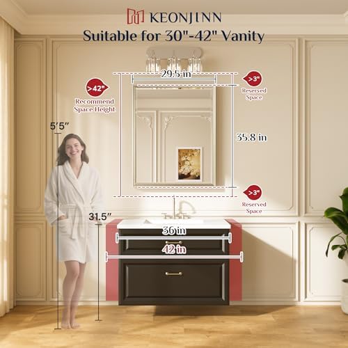 Keonjinn Black Framed Bathroom Mirrors 30" x 36", Safe HD Tempered Glass