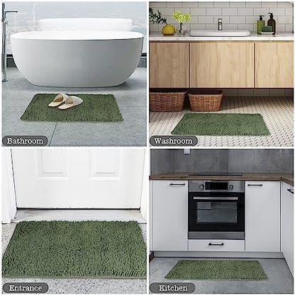 Yeaban Chenille Olive Green Bathroom Rug 20"x32", Non-Slip Rubber Backing