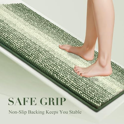 BSICPRO Large Bathroom Rugs Runner, 22x60 Chenille Bath Mats, Sage Green