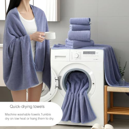 18 Piece Family Bath Towel Set Include 6 Bath Towels,6 Hand Towels and 6 Washcloths Soft Bathroom Towel with Hanging Loops,Highly Absorbent Quick Dry Towels Set for Bathroom,Hotel and Spa-Violet
