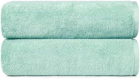 Amazon Basics 2-Pack Quick-Dry Lightweight Moisture Absorbing Bath Towel, 100% Cotton, 54" x 30", Seafoam Green