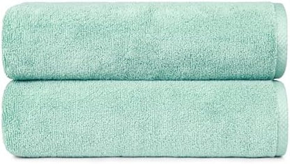 Amazon Basics 2-Pack Quick-Dry Lightweight Moisture Absorbing Bath Towel, 100% Cotton, 54" x 30", Seafoam Green