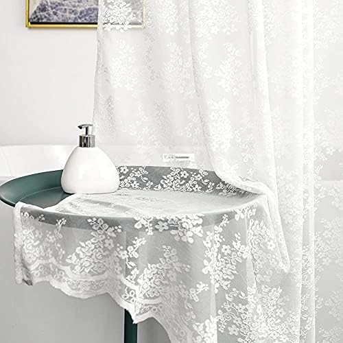White Lace Shower Curtain 72x72, Vintage with Attached Valance, 1 Panel