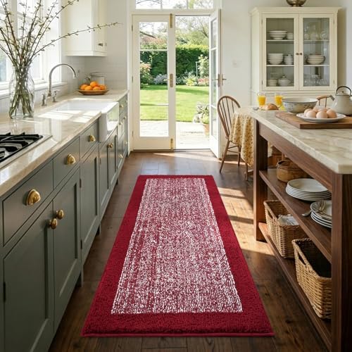 48x24 Long Bathroom Rugs Non Slip Washable, Soft Absorbent Bath Mat Red